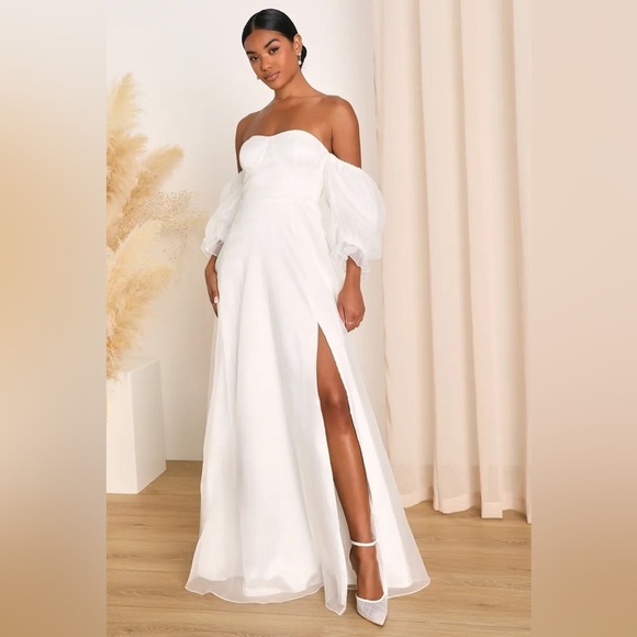 Lulus Dresses & Skirts - NWT Lulus True Excellence White Bustier Off-The-Shoulder Gown, Size Large